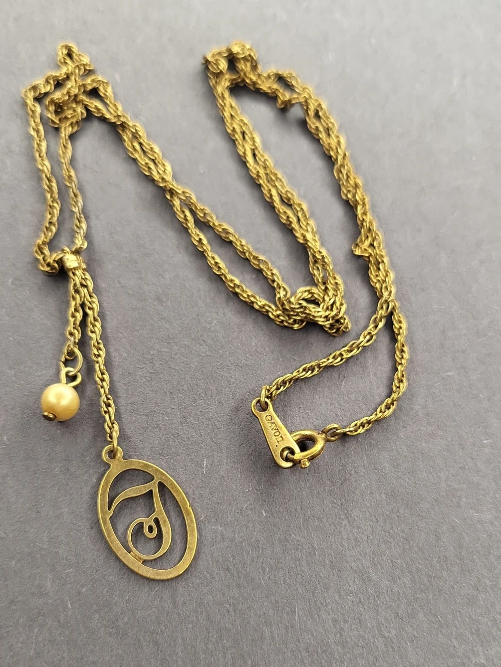 Avon Gold-Tone Rope Chain Necklace with Oval Artistic Pendant